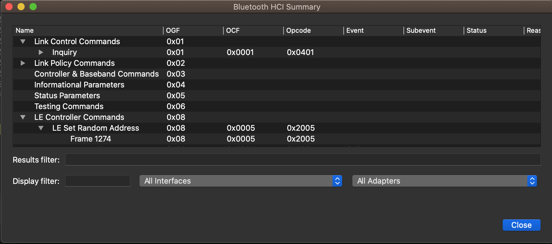 ws bt hci summary