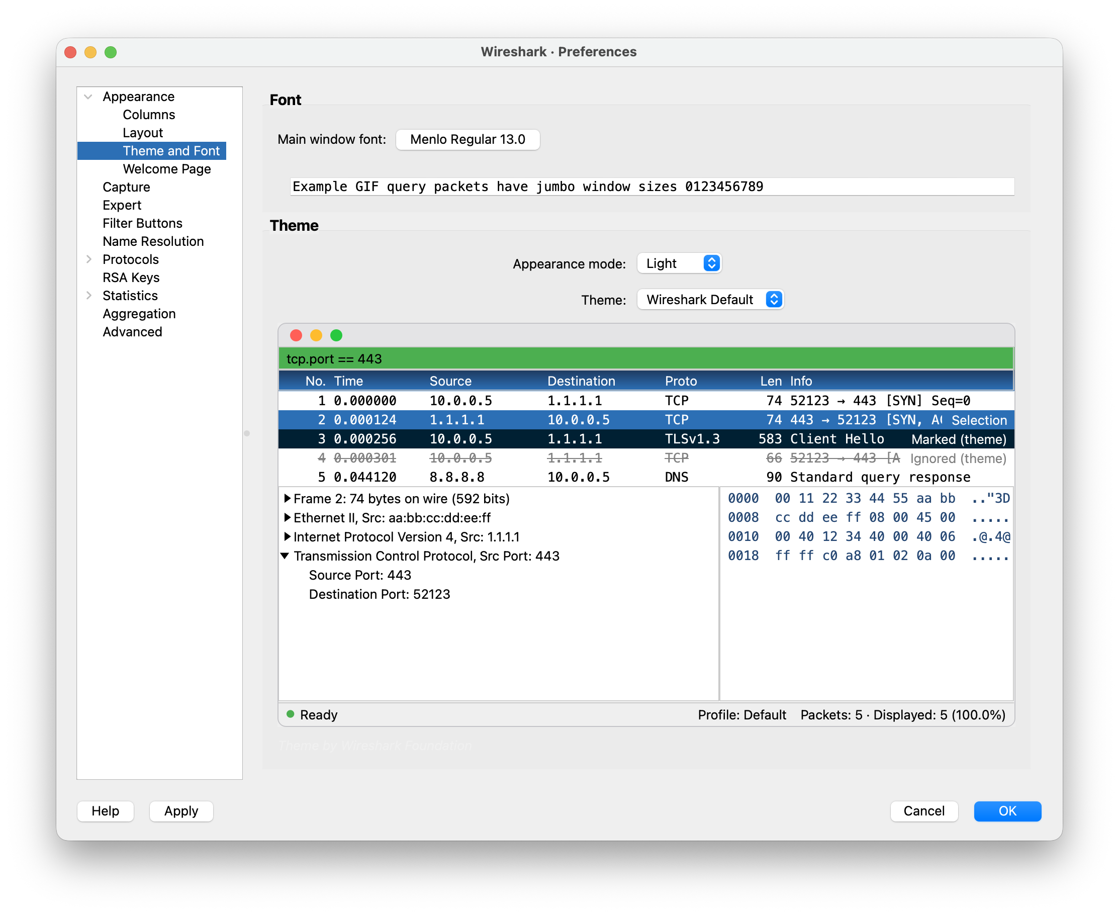 ws pref appearance theme and font